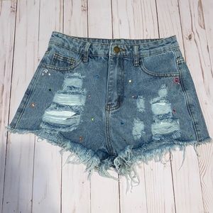Girls denim cut off shorts w gems